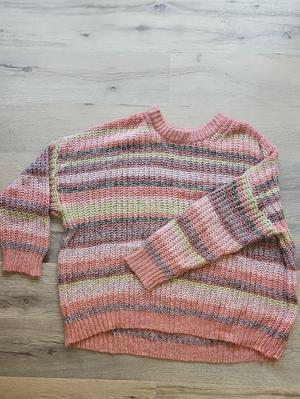 American Eagle Chunky Open Knit Striped Sweater L Oversized Boho Fall